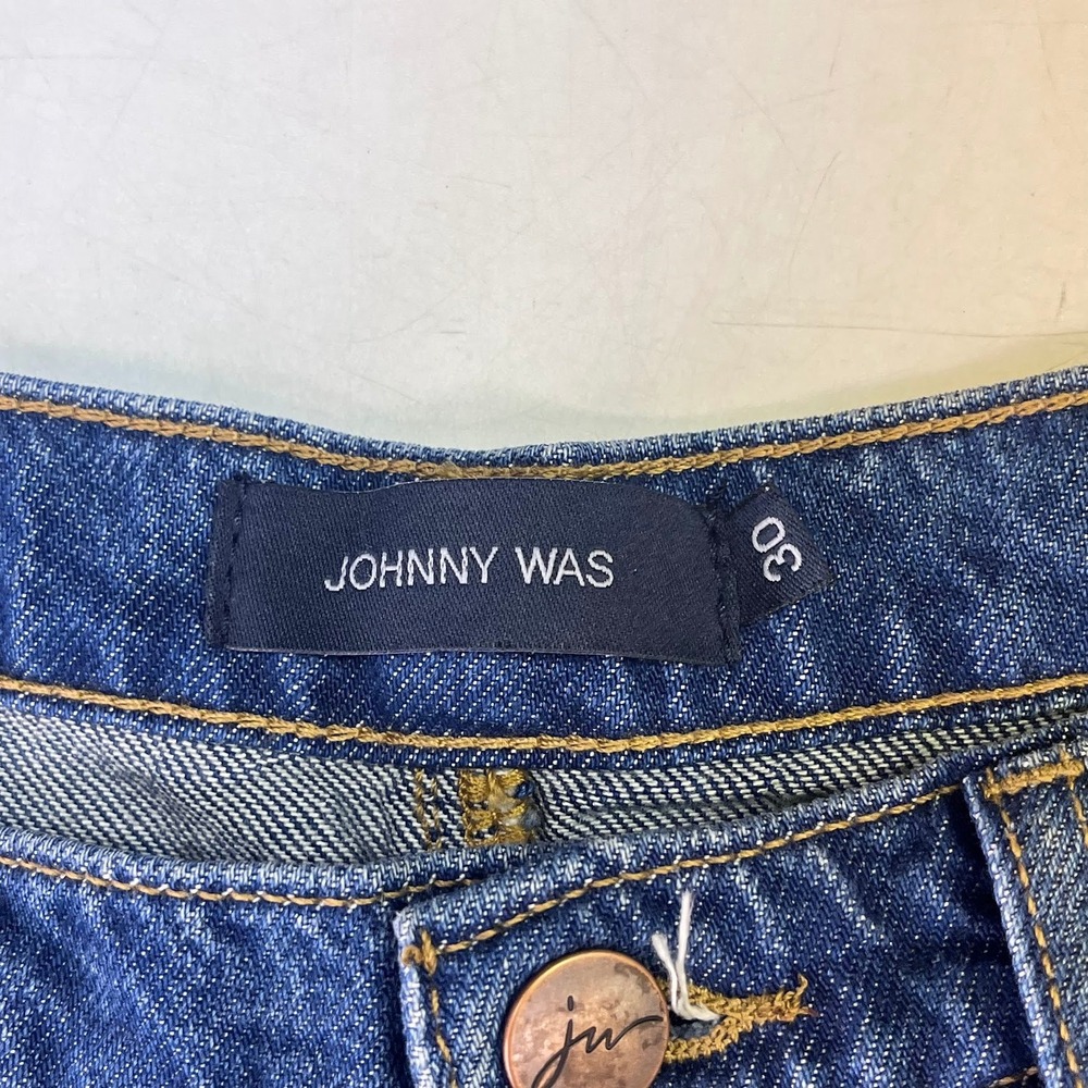 Johnny Was Vienna Maxi Skirt Blue Denim Raw Hem Back Slit Size 30 Womens - Picture 9 of 14